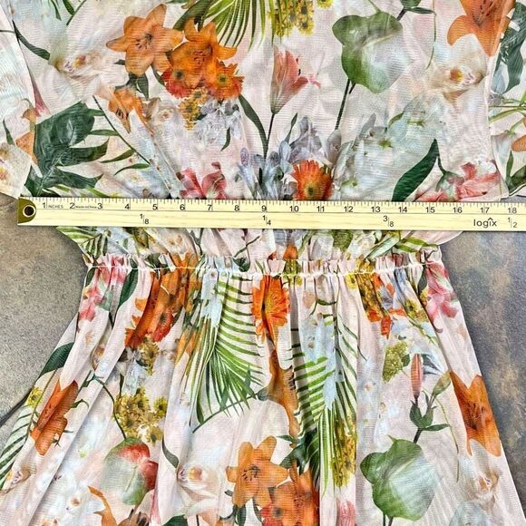 Zara Printed Floral Sheer Polyester Printed Tulle High-Waisted Dress Small - Picture 7 of 10